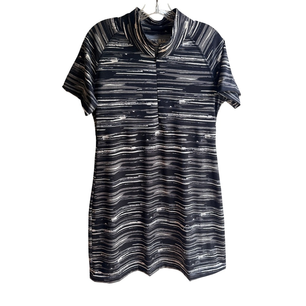 Soybu Women's Black/White Short Sleeve Athletic 1/4 Zip A-Line Soft Jersey Dress